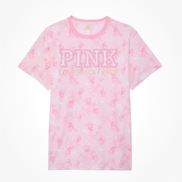 PINK X LoveShackFancy Floral Pink CAMPUS TEE SHIRT XS~XL NWT - Picture 1 of 5